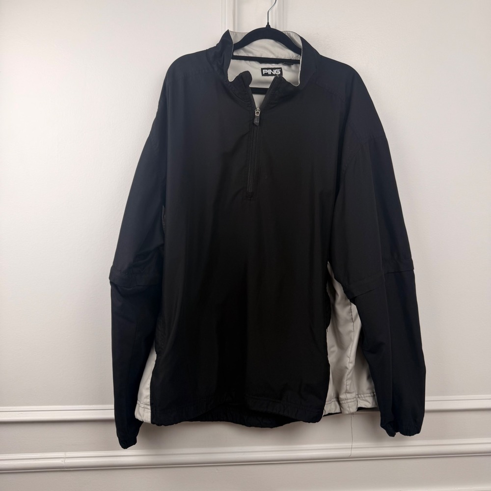Ping Mens XL 1/4 Zip Windbreaker Golf Jacket Black Grey Colorblock Pullover
